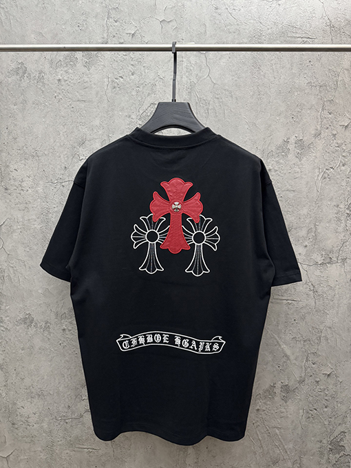 クロムハーツ アメリカンスタイルのレーザー刺繍入り半袖Tシャツ