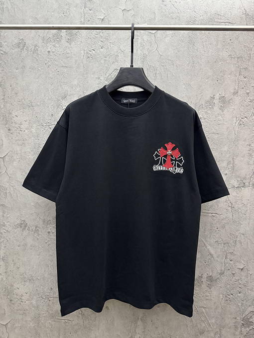 クロムハーツ アメリカンスタイルのレーザー刺繍入り半袖Tシャツ