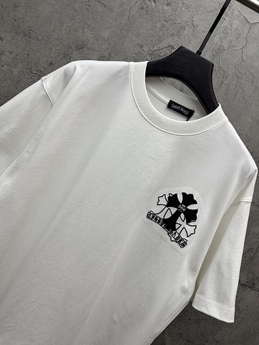 クロムハーツ アメリカンスタイルのレーザー刺繍入り半袖Tシャツ