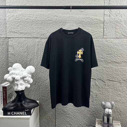 クロムハーツ 新モデルスタイルダメージとウォッシュヴィンテージ風フロッキー厚シリコン半袖Tシャツ