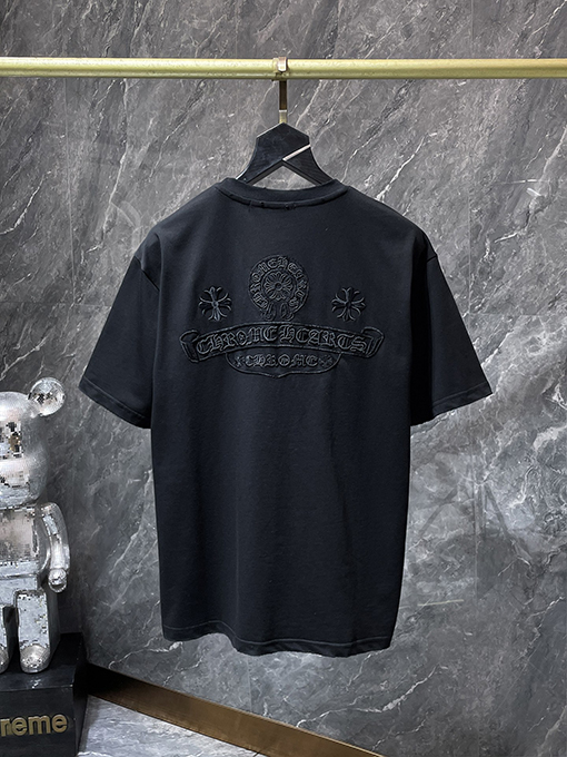 クロムハーツ 蹄鉄とサンスクリット十字の刺繍り半袖Tシャツ