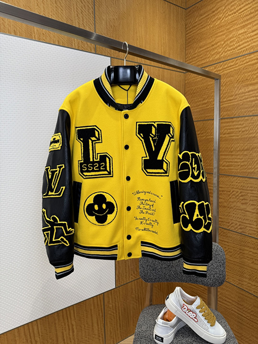 ルイヴィトン カラーブロックの文字パッチワークベースボールジャージ