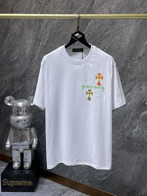 クロムハーツコピー カラフルなクロスとサンスクリット語の手描きグラフィティがプリントされた半袖Tシャツ