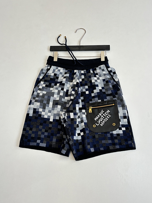 ルイヴィトン ピクセルチェッカーボードジャカードニットレザー刺繍ドローストリングショーツ