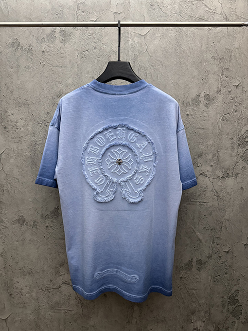 クロムハーツコピー アメリカンスタイルのウォッシュ刺繍入りカップル半袖Tシャツ