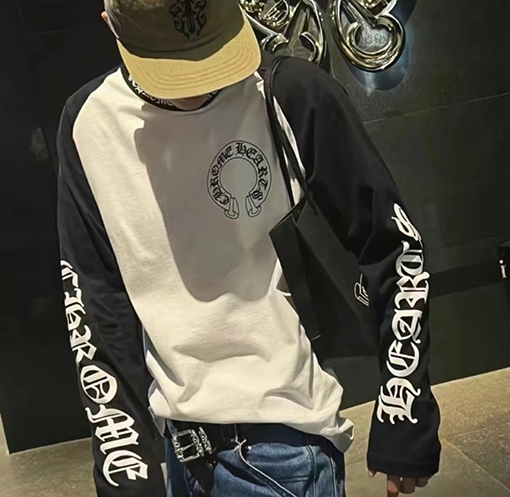 クロムハーツスーパーコピー クラシックの黒と白のパッチワーク長袖シャツ
