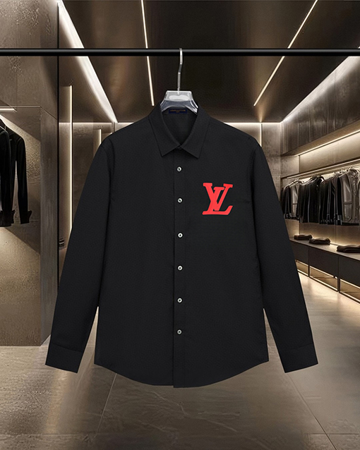 ルイヴィトンコピー LV ひび割れたエンボスのモノグラム厚ロゴ長袖シャツ