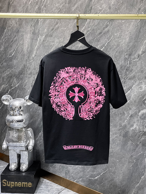 クロムハーツ カラフルなダブルプリントのホースシュークロス刺繍スプラッター半袖Tシャツ