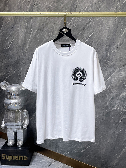 クロムハーツ カラフルなダブルプリントのホースシュークロス刺繍スプラッター半袖Tシャツ