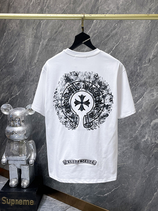 クロムハーツ カラフルなダブルプリントのホースシュークロス刺繍スプラッター半袖Tシャツ
