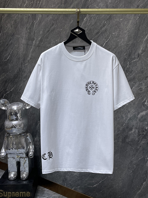 クロムハーツコピー クラシックなカラフルな手描きの蹄鉄の文字がプリントされた半袖Tシャツ