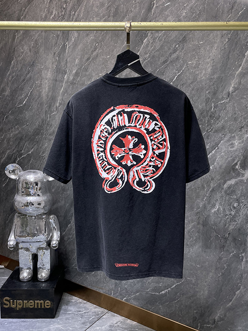 クロムハーツコピー グラフィティホースシュー手描きウォッシュ半袖Tシャツ