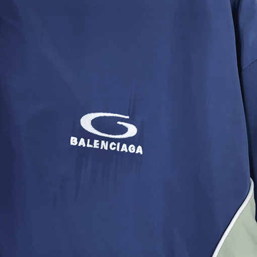 バレンシアガ BALENCIAGA Tracksuit Jacket in Marine Blue ロゴ刺繍カラーブロックプレッピースタイルのスポーツジャケット／ジャケット／ウィンドブレーカー