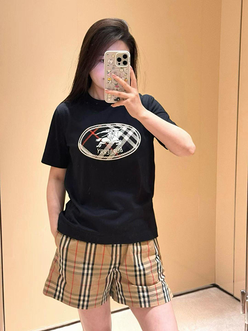 バーバリー 乗馬騎士ロゴ入りチェック柄プリント半袖Tシャツ