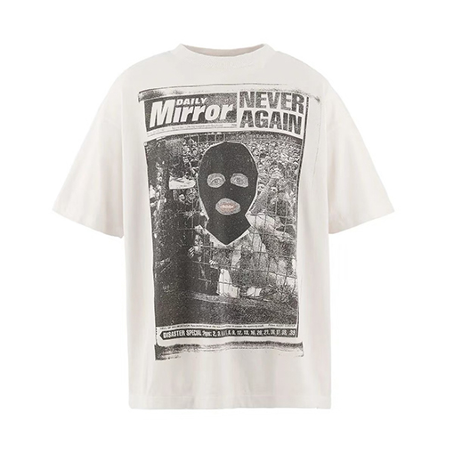 セントマイケル 新聞風マスク姿のポートレートコラージュプリント半袖Tシャツ