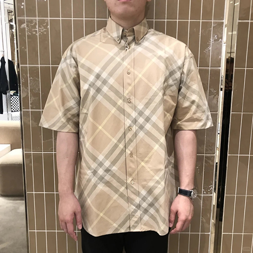 バーバリー チェック柄の軍馬刺繍入り半袖シャツ