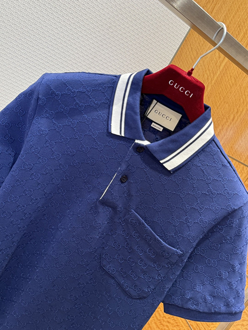 グッチ 全面ジャカードストレッチコットン半袖ポロシャツ