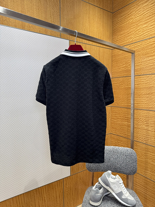 グッチ 全面ジャカードストレッチコットン半袖ポロシャツ