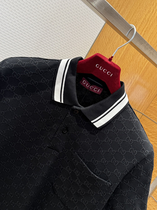 グッチ 全面ジャカードストレッチコットン半袖ポロシャツ