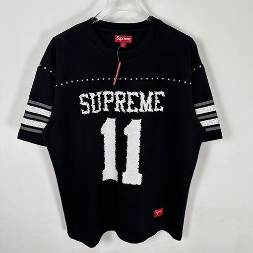 シュプリームコピー SUPREME 背番号11 ラインストーンアップリケ文字入り半袖サッカーユニフォーム