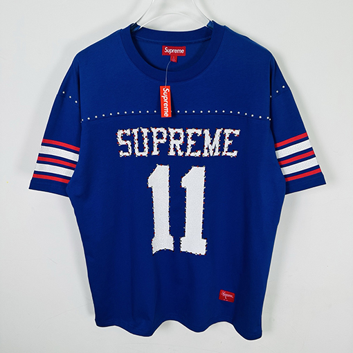 シュプリームコピー SUPREME 背番号11 ラインストーンアップリケ文字入り半袖サッカーユニフォーム