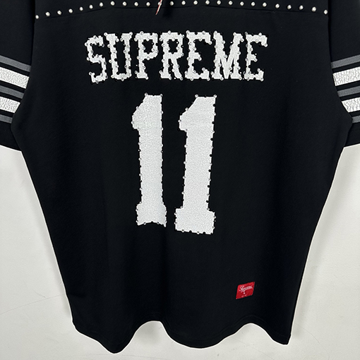 シュプリームコピー SUPREME 背番号11 ラインストーンアップリケ文字入り半袖サッカーユニフォーム