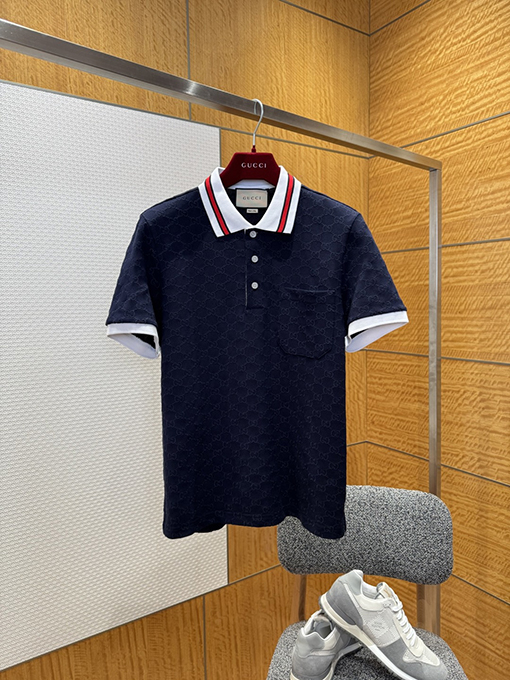 グッチ 全面ジャカードストレッチコットン半袖ポロシャツ