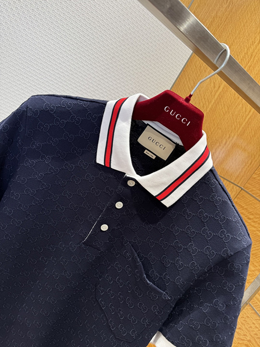 グッチ 全面ジャカードストレッチコットン半袖ポロシャツ
