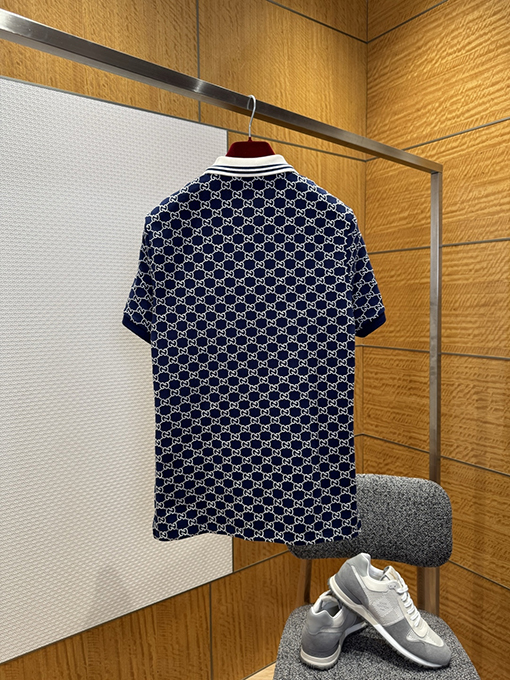 グッチ クラシック全面ジャカードストレッチコットン半袖ポロシャツ