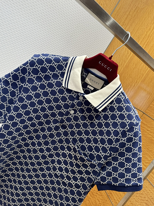 グッチ クラシック全面ジャカードストレッチコットン半袖ポロシャツ