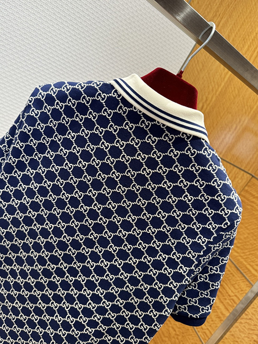グッチ クラシック全面ジャカードストレッチコットン半袖ポロシャツ