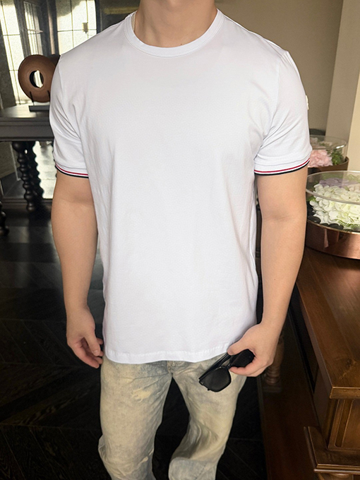 モンクレール ロゴ入りトリコロールトリトリムコットン半袖Tシャツ