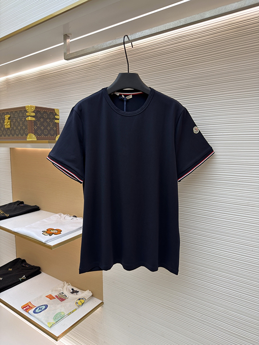 モンクレール ロゴ入りトリコロールトリトリムコットン半袖Tシャツ