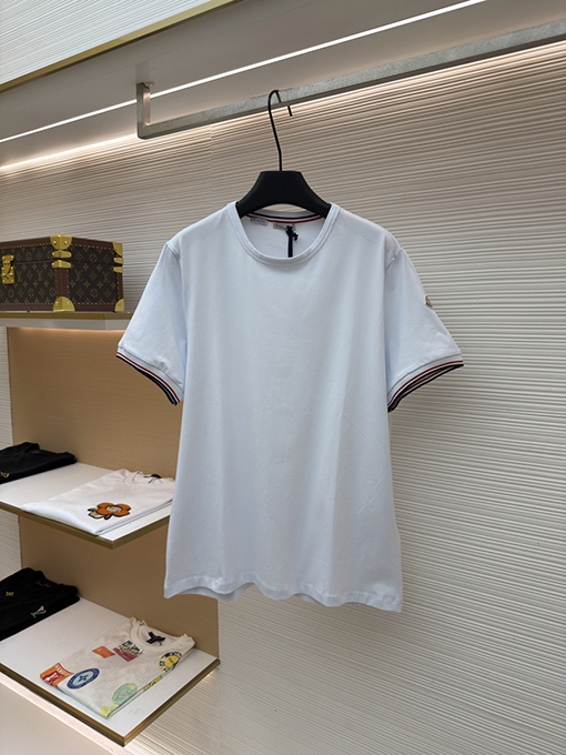モンクレール ロゴ入りトリコロールトリトリムコットン半袖Tシャツ