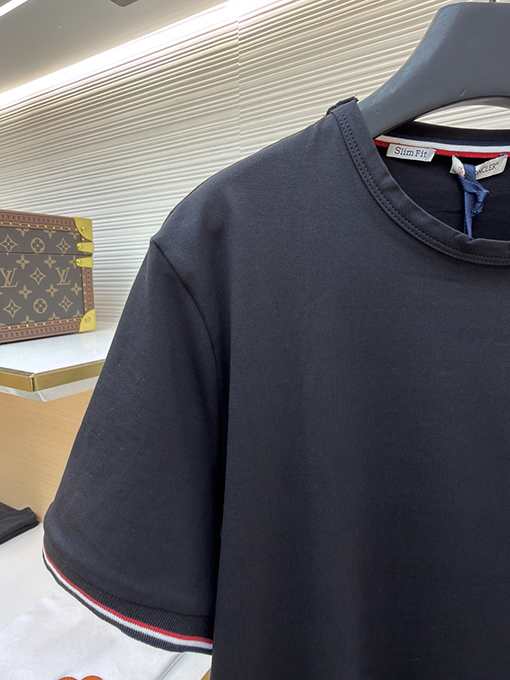 モンクレール ロゴ入りトリコロールトリトリムコットン半袖Tシャツ