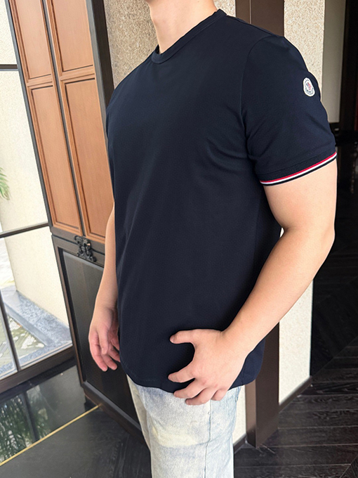モンクレール ロゴ入りトリコロールトリトリムコットン半袖Tシャツ