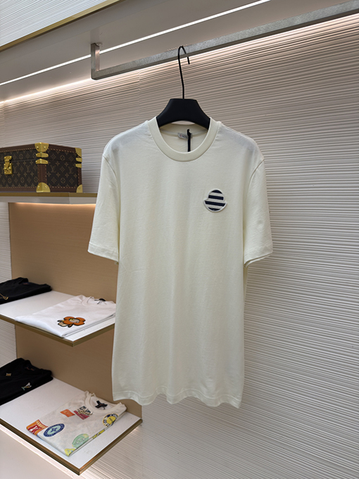 モンクレール ストライプロゴパッチ付き半袖Tシャツ