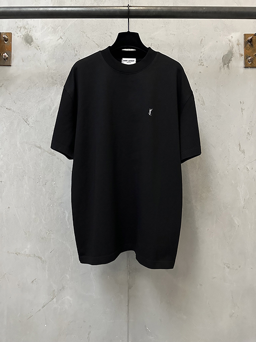 サンローラン クラシックな小さなロゴ刺繍入りの厚の半袖Tシャツ