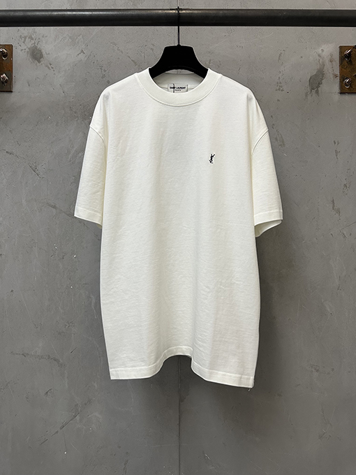 サンローラン クラシックな小さなロゴ刺繍入りの厚の半袖Tシャツ