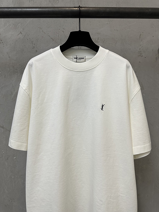 サンローラン クラシックな小さなロゴ刺繍入りの厚の半袖Tシャツ