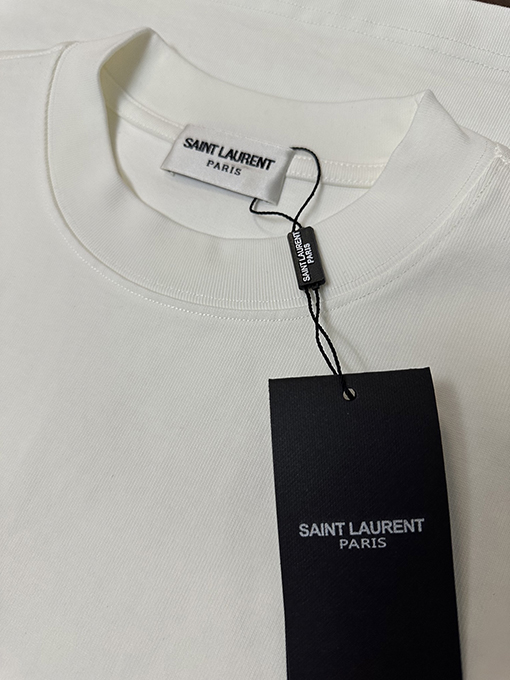 サンローラン クラシックな小さなロゴ刺繍入りの厚の半袖Tシャツ