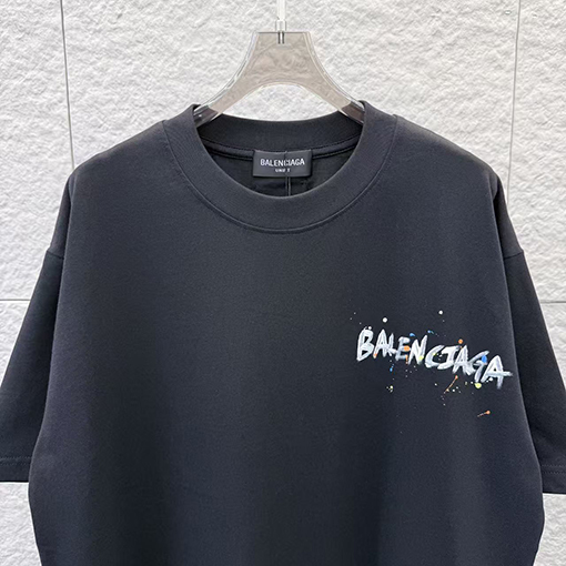 バレンシアガ BALENCIAGA 手描きインクスプラッシュ柄ラウンドネック半袖Tシャツ
