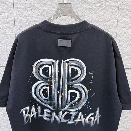 バレンシアガ BALENCIAGA 手描きインクスプラッシュ柄ラウンドネック半袖Tシャツ
