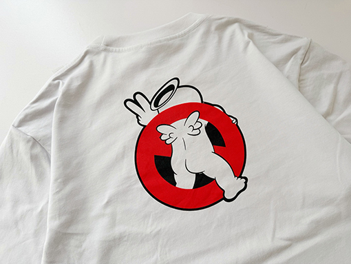 セントマイケルスーパーコピー SAINT HORROR クラシックな漫画風ゴースト柄の赤い禁酒法シンボル入り半袖Tシャツ