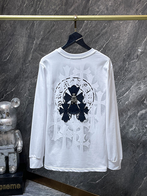 クロムハーツ クロスアップリケ刺繍入りスプレー塗装フォーム長袖シャツ