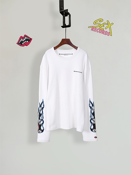 クロムハーツ偽物 Mattyboy コラボレーション ワッフル ホワイト グラフィティプリント 刺繍入り長袖シャツ
