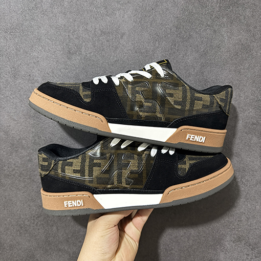 フェンディスニーカースーパーコピー FENDI Match  レザー型押しレースアップローカットファッションスニーカー