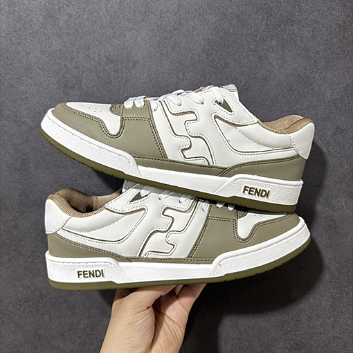 フェンディ FENDI Match  クラシックレザー型押しレースアップローカットファッションスニーカー