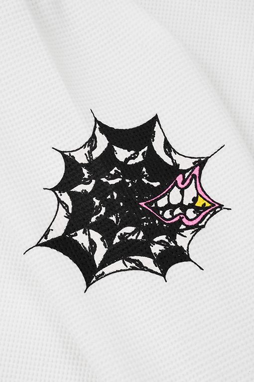クロムハーツ偽物 Mattyboy 落書き風スパイダーウェブ柄ホワイトワッフル長袖シャツ
