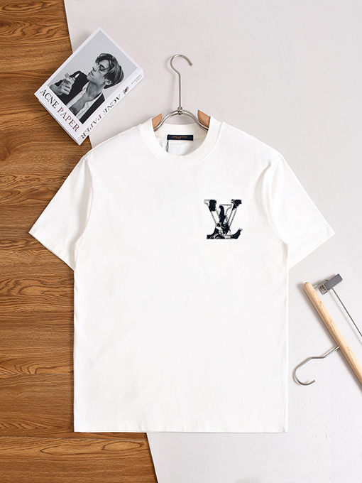 ルイヴィトンコピー 刺繍入りデニムパッチ付きウォッシュ半袖Tシャツ